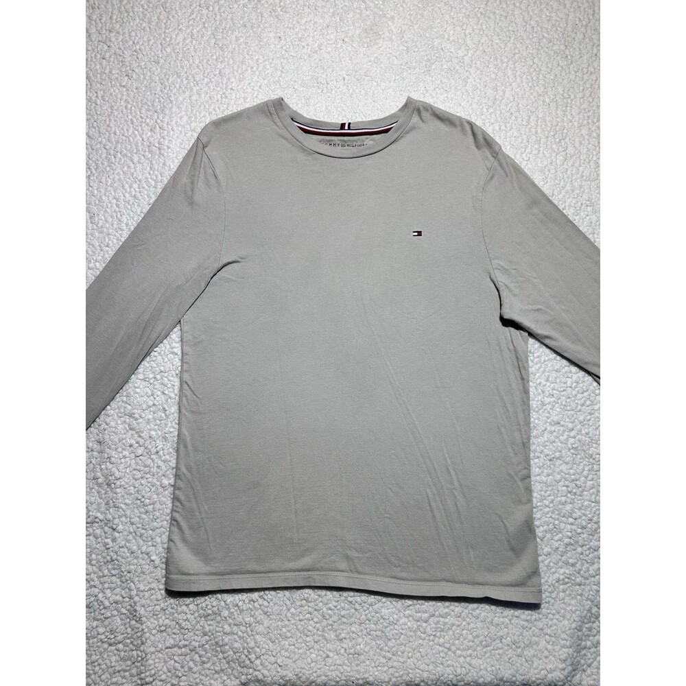 Tommy Hilfiger Men's Long Sleeve T-Shirt Size S Gray 78J2514 Flag Logo EUC